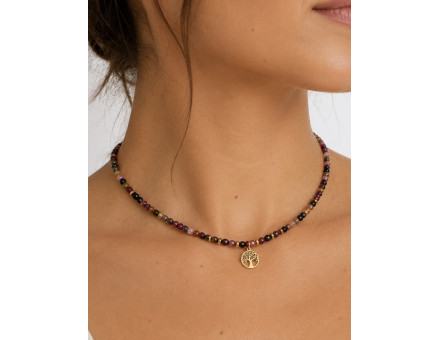 COLLIER TOURMALINE MELON FACETTE 4MM & ARBRE DE VIE