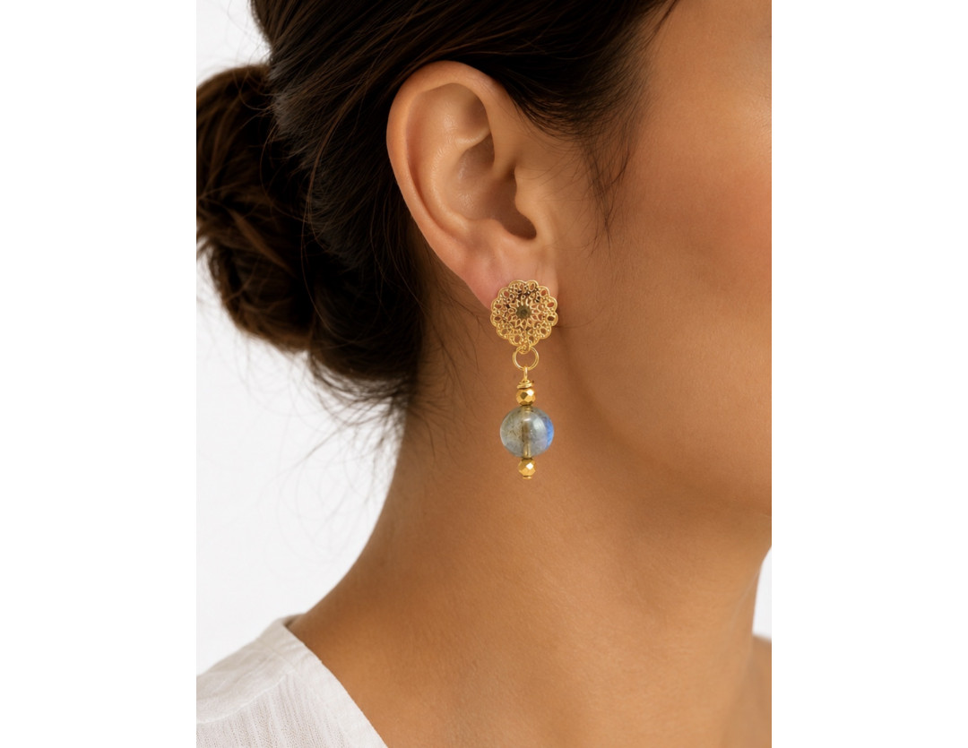 BOUCLE CRÉATION LABRADORITE 10 MM DORÉ