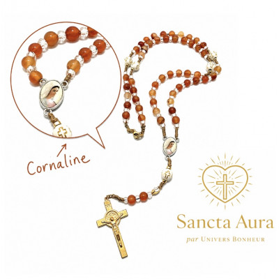 CHAPELET CRÉATION - SANCTA AURA PAR UNIVERS BONHEUR -  CORNALINE 6 MM