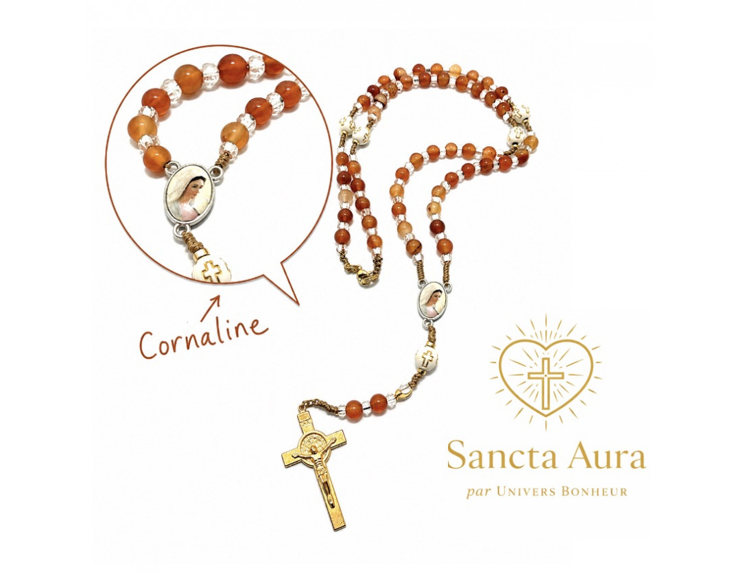 CHAPELET CRÉATION - SANCTA AURA PAR UNIVERS BONHEUR -  CORNALINE 6 MM