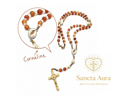 CHAPELET CRÉATION - SANCTA AURA PAR UNIVERS BONHEUR -  CORNALINE 6 MM