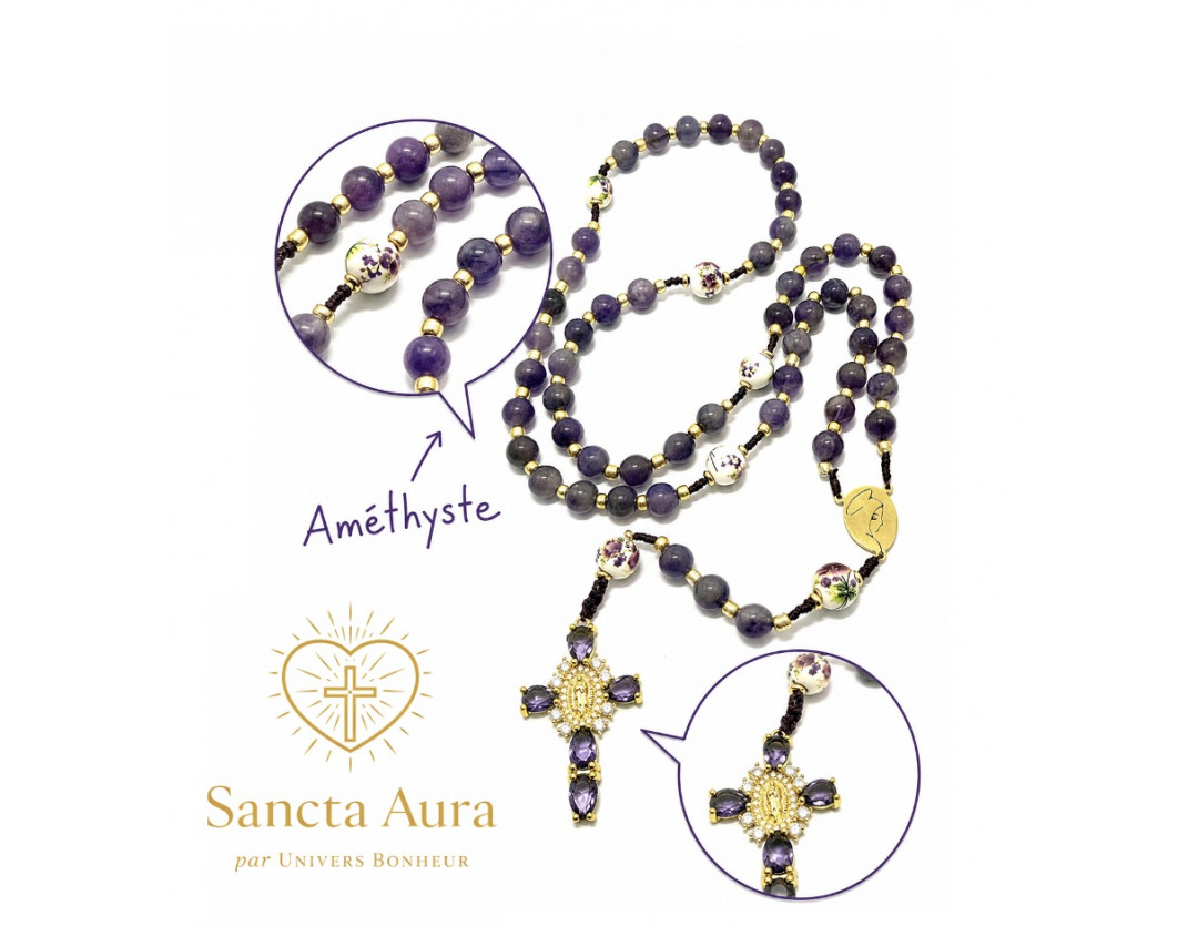 CHAPELET CRÉATION - SANCTA AURA PAR UNIVERS BONHEUR - AMÉTHYSTE 8MM