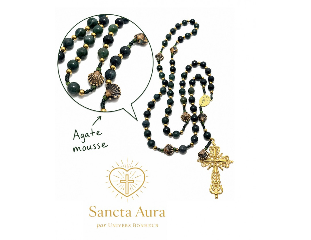 CHAPELET CRÉATION - SANCTA AURA PAR UNIVERS BONHEUR -  AGATE MOUSSE 8MM