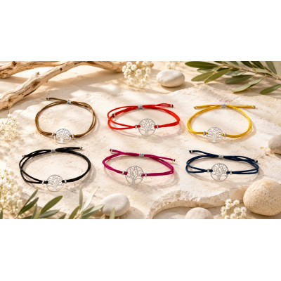 BRACELET SATIN & ARBRE DE VIE EN ARGENT 925