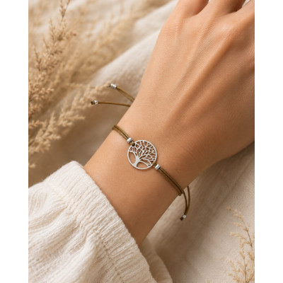 BRACELET SATIN & ARBRE DE VIE EN ARGENT 925