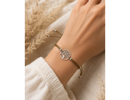 BRACELET SATIN & ARBRE DE VIE EN ARGENT 925