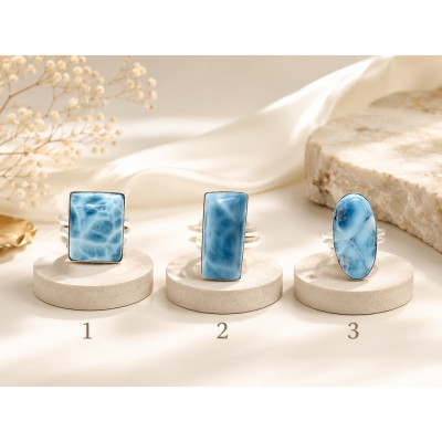 BAGUE LARIMAR SERTI EN ARGENT 925 - RÉGLABLE