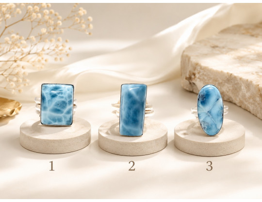 BAGUE LARIMAR SERTI EN ARGENT 925 - RÉGLABLE