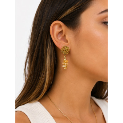 BOUCLE CRÉATION UNIVERS BONHEUR CITRINE NATURELLE MADAGASCAR GRADE AA