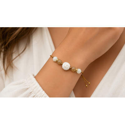 BRACELET RÉGLABLE OEIL DE STE LUCIE & NACRE