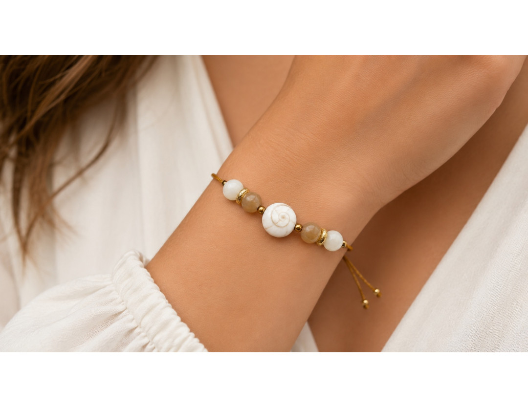 BRACELET RÉGLABLE OEIL DE STE LUCIE & NACRE