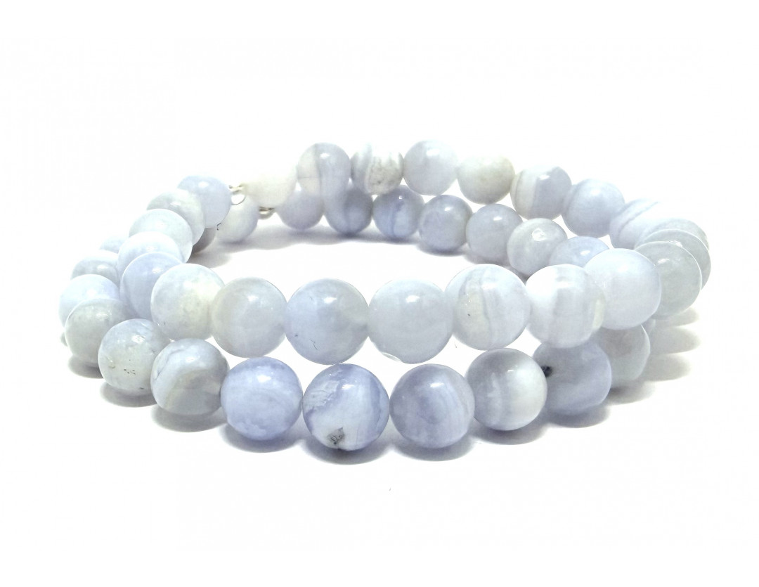 CALCÉDOINE - AGATE BLUE LACE EXTRA 8 MM - BRACELET LITHOTHÉRAPIE