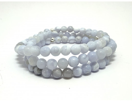 CALCÉDOINE - AGATE BLUE LACE 6MM - GRADE A -  BRACELET LITHOTHÉRAPIE