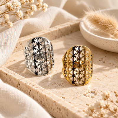 BAGUE REGLABLE FLEUR DE VIE ACIER INOXYDABLE