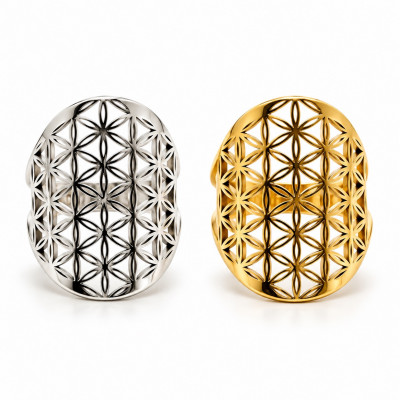 BAGUE REGLABLE FLEUR DE VIE ACIER INOXYDABLE
