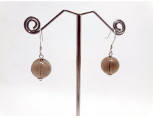 boucle argent boule pendante Quartz fumé